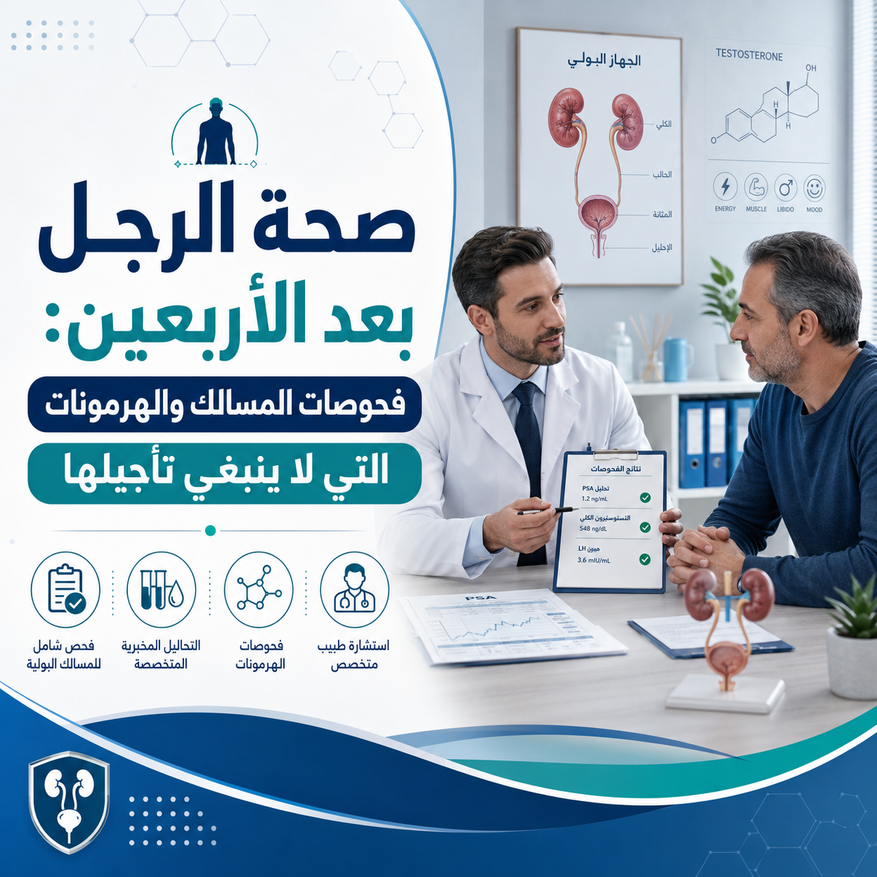 صحة الرجل بعد الأربعين: فحوصات المسالك والهرمونات التي لا ينبغي تأجيلها